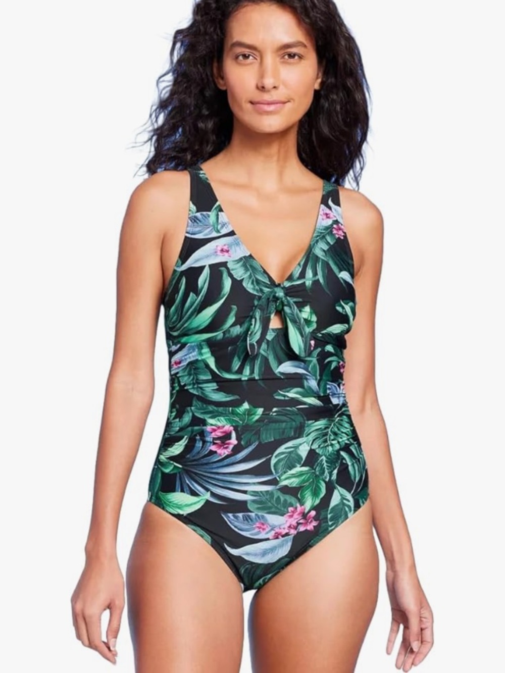 Kona Sol Women's Full Coverage Tummy Control Tie-Front One Piece Swimsuit